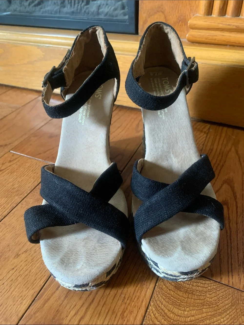 TOMS Black Woven Espadrille Wedge Sandals